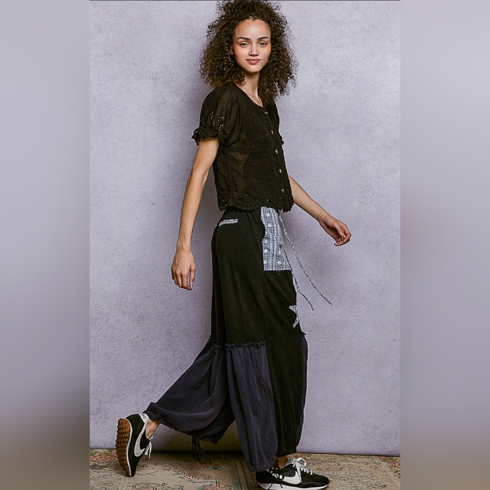 🐧#1194 POL Rebel Star Patchwork Boho Lounge Pants - Picture 6 of 6